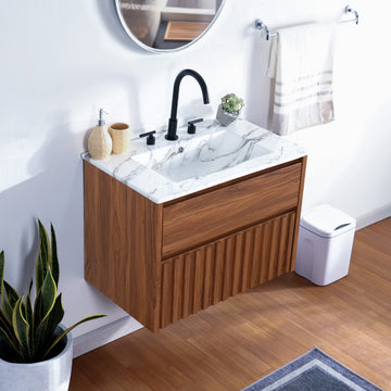 Sherwin Slat Modern Coastal 2-Drawer Wall Mounted Bath Vanity Cabinet Only (Sink Basin Not Included)